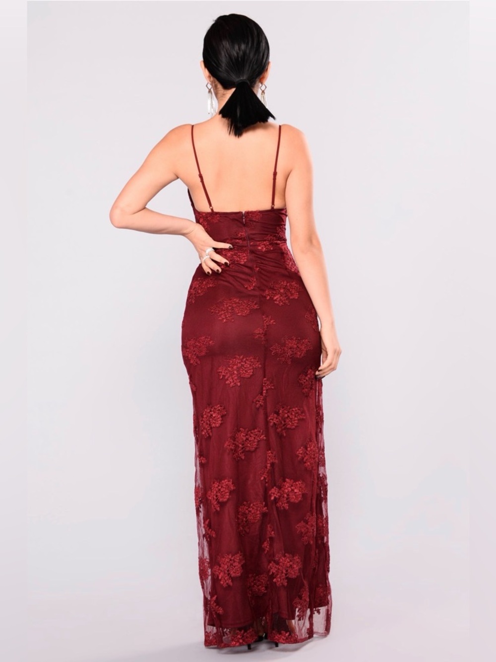 Fashion Nova Burgundy Lace Dress - Picture 3 of 8